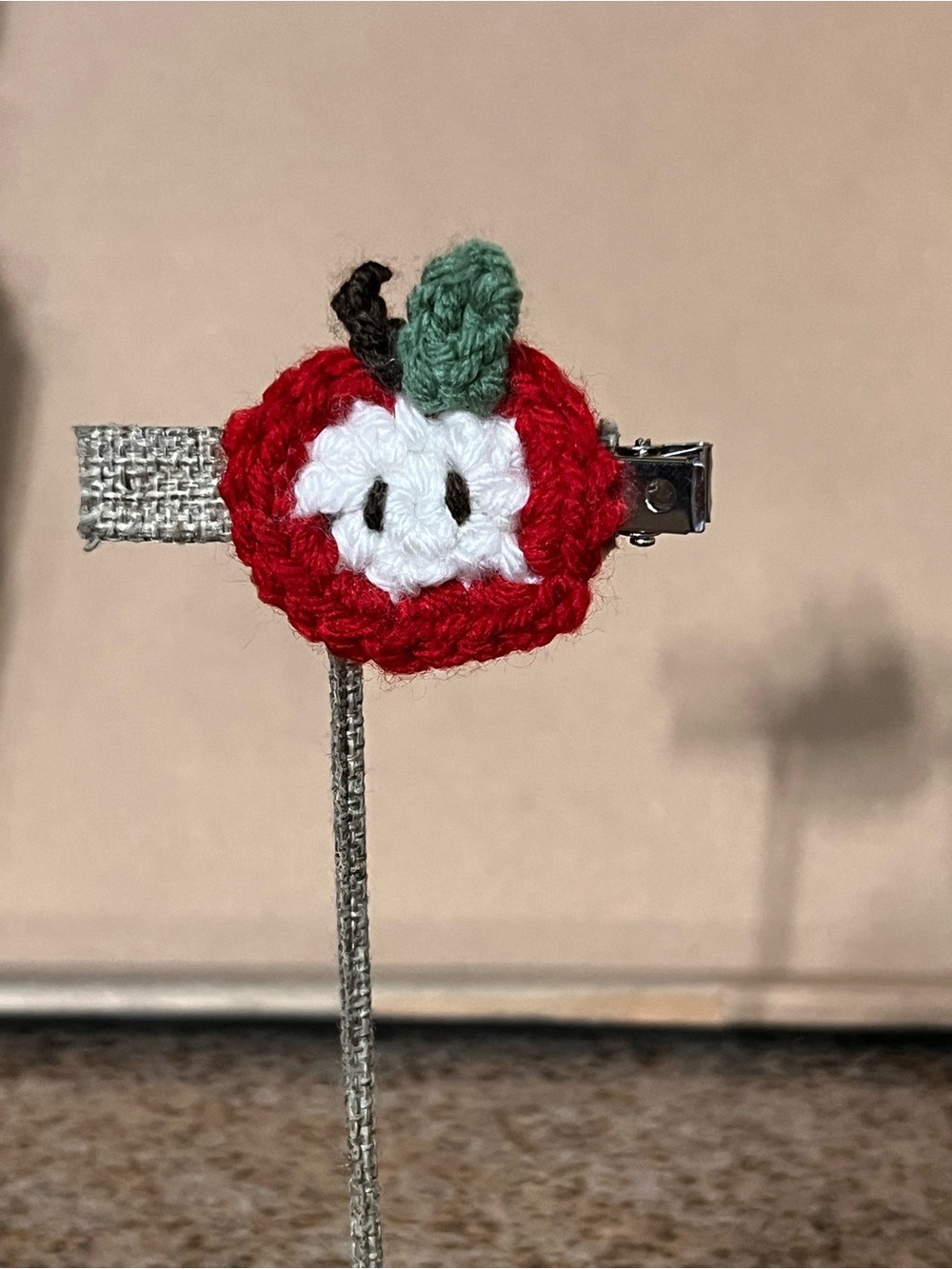 Crochet Apple Kids Hair Clip with Green Leaf Accent